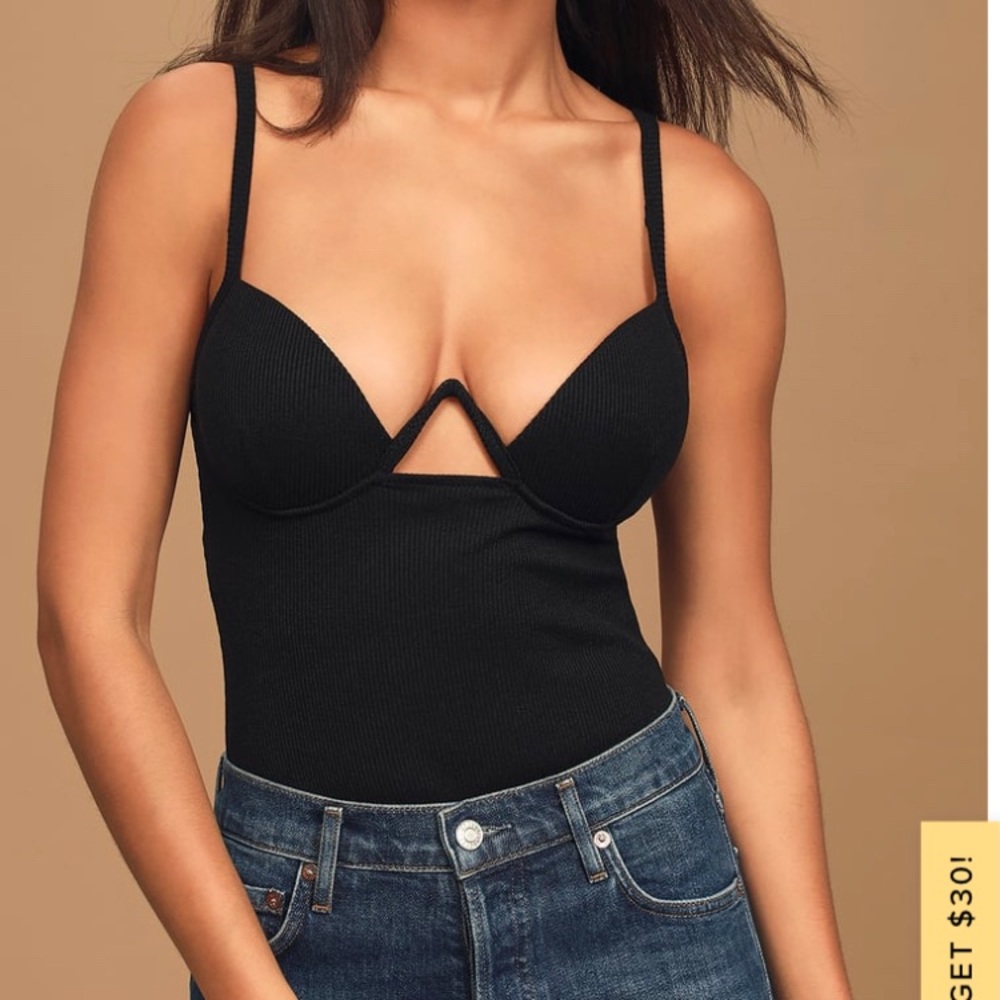 NWT Cute and Sexy Black Ribbed Bodysuit